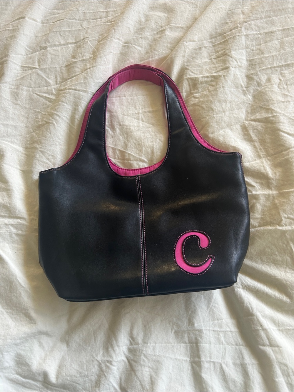 Black and Pink Women's Handbag with C Initial • Vintage Y2K